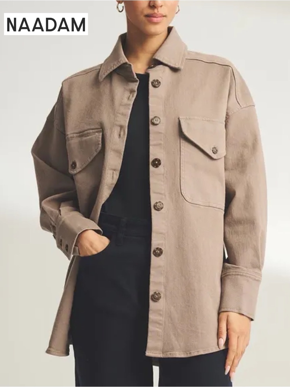 Naadam Soft Denim Oversized Twill Shirt Jacket Mushroom XXS NWT Soft Denim Shack